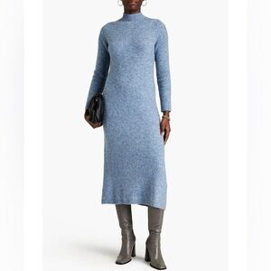 Maje Roasty Ribbed Knit Sweater Midi Dress in Blue Size EU 34 or US 2 XS
